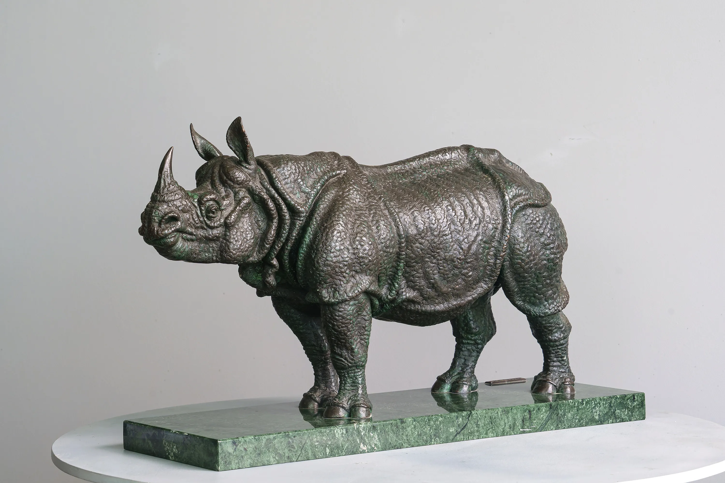 Indian rhinoceros, bronze sculpture by Sergey Bondarenko — front view