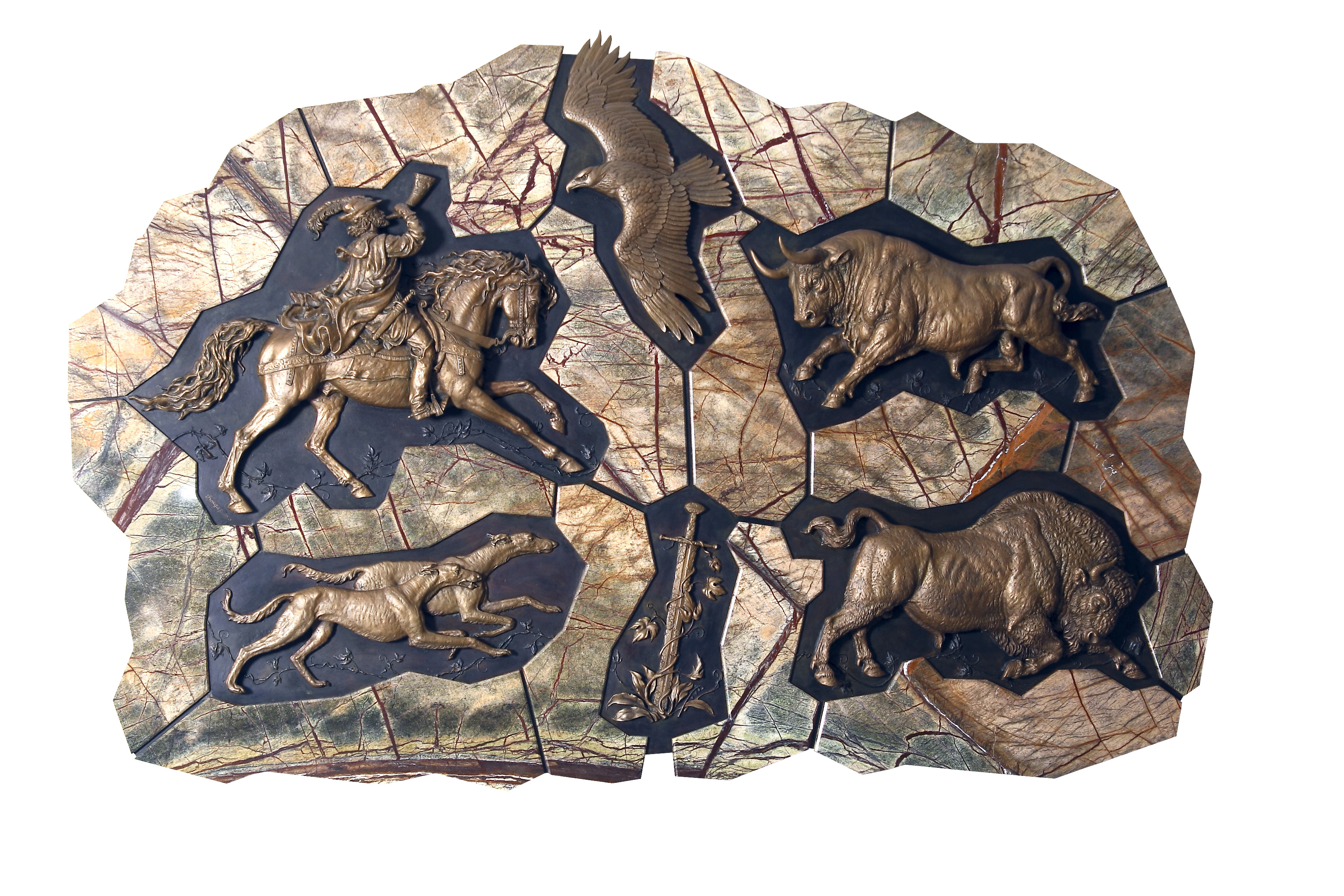 Hunting, bronze monument by Sergey Bondarenko — front view